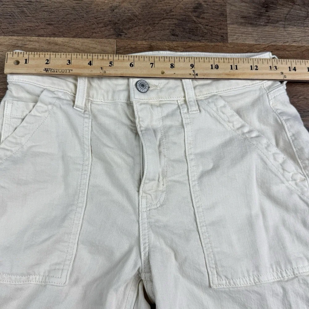 American Eagle Pants Womens 2 White Cargo Baggy Wide Leg Carpenter‎ Pale Yellow